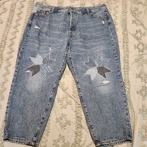 Old Navy Women's Distressed Star Patch Jeans sz 22 OG Staight